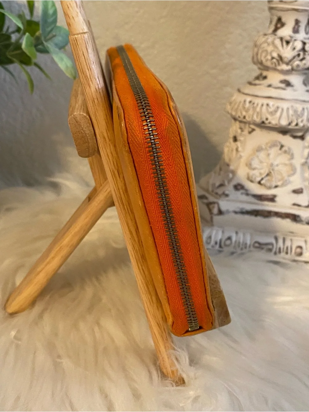 Celine Paris Orange Leather Zip Wallet